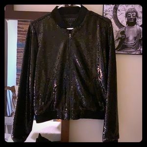 Black sequin Guess bomber jacket